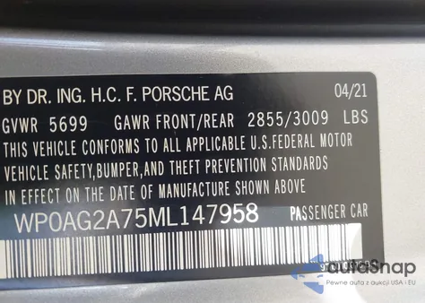 2021 Porsche Panamera Gts from USA, damaged, VIN WP0AG2A75ML147958